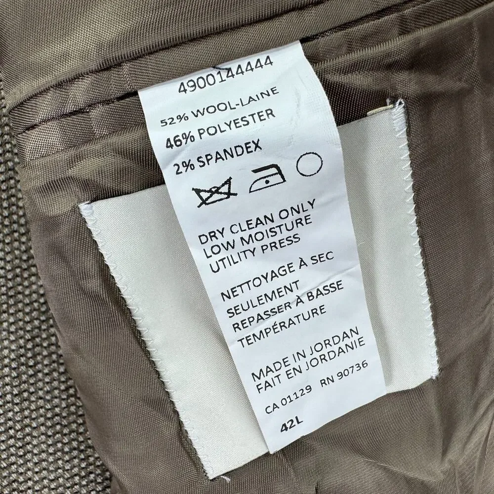 Calvin Klein Mens Slim Fit Wool Blend Textured Stretch Sport Coat Tan Brown 42L